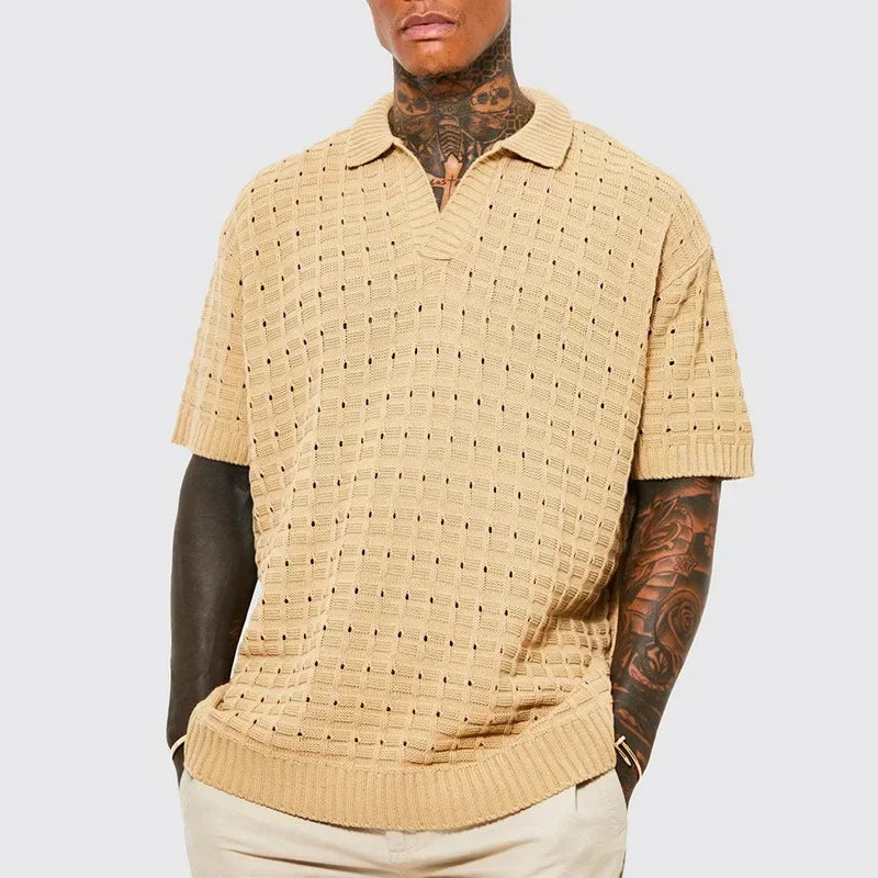 Mason Wave Knit Polo – Lightweight Cotton‑Blend Polo with Refined Open Collar