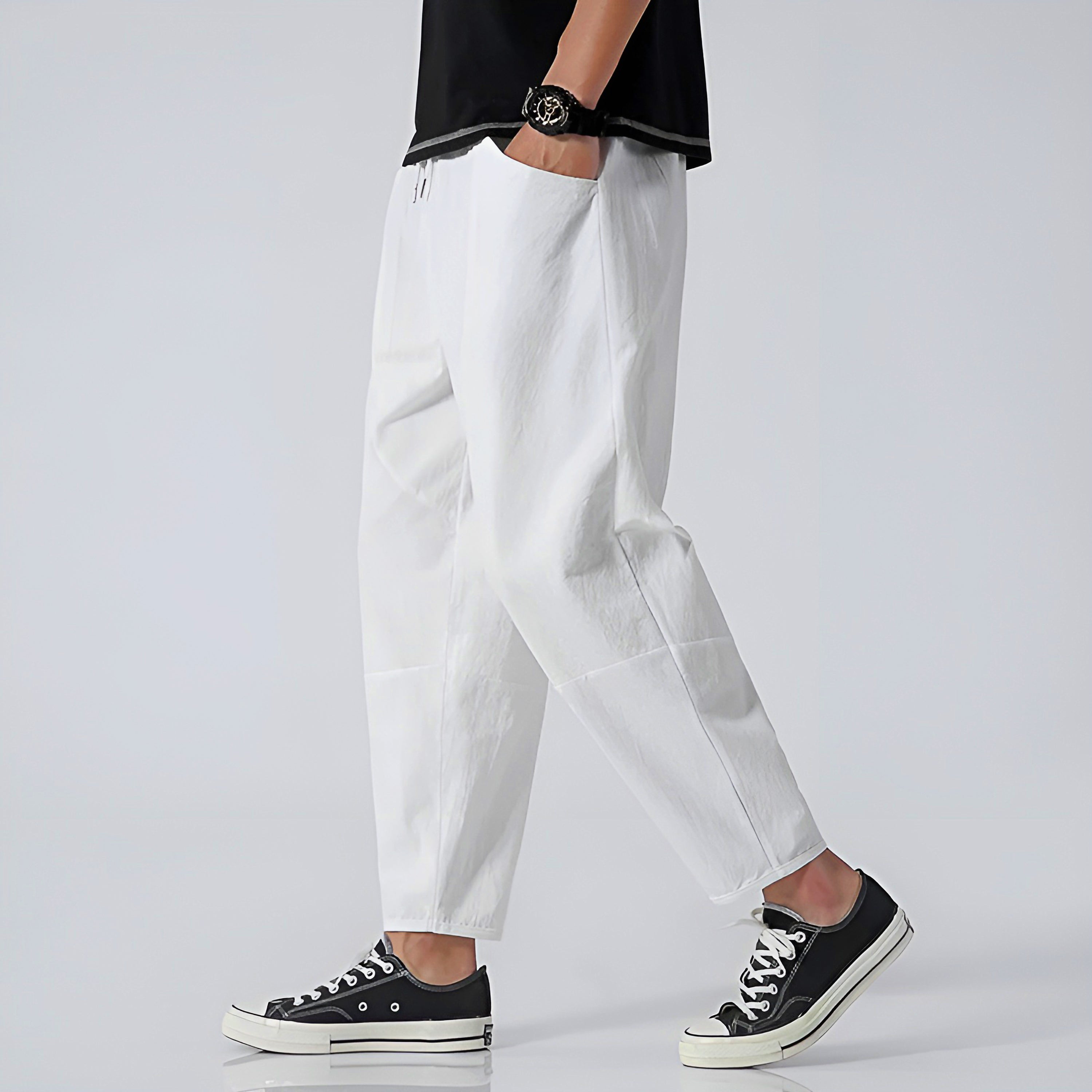 Santino Cropped Linen Pants – Men’s Slim Tapered Trousers for Warm Weather
