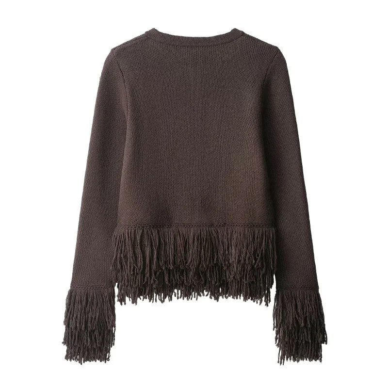 Carina Women’s Cardigan – Fringe Style Structured Knit Cardigan