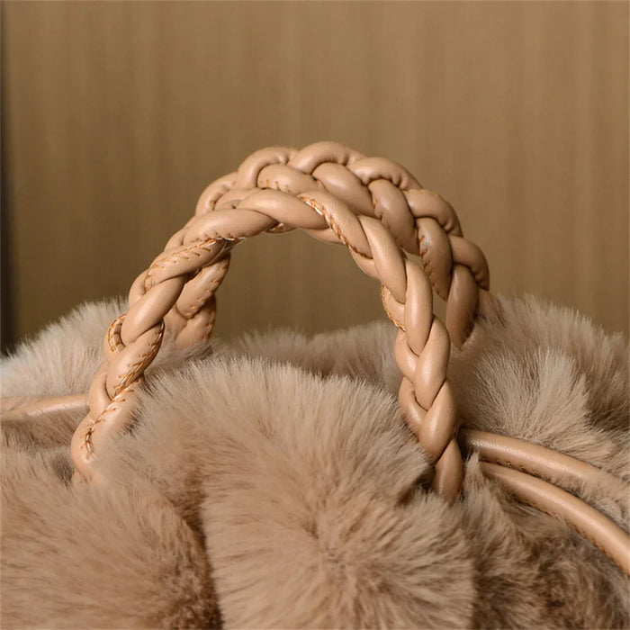 Evelyn Women’s Fur Shoulder Bag – Plush Braided Handle