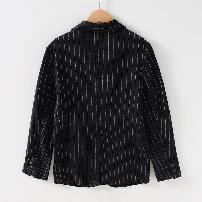 Wesley Men’s Linen Blazer –Organic Pinstripe Jacket with Classic Closure