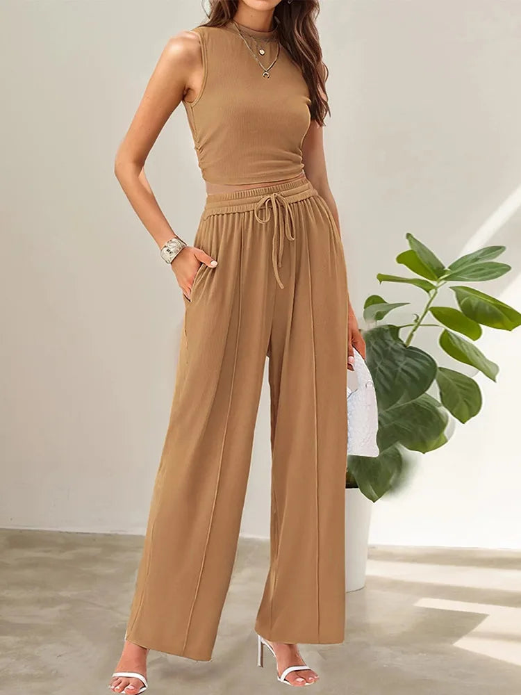 Valentina Two-Piece Set – Sleeveless Top & Wide-Leg Pants