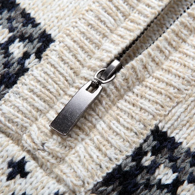 Aldrey Men's Christmas Sweater – Wool Knit Quarter-Zip Pullover