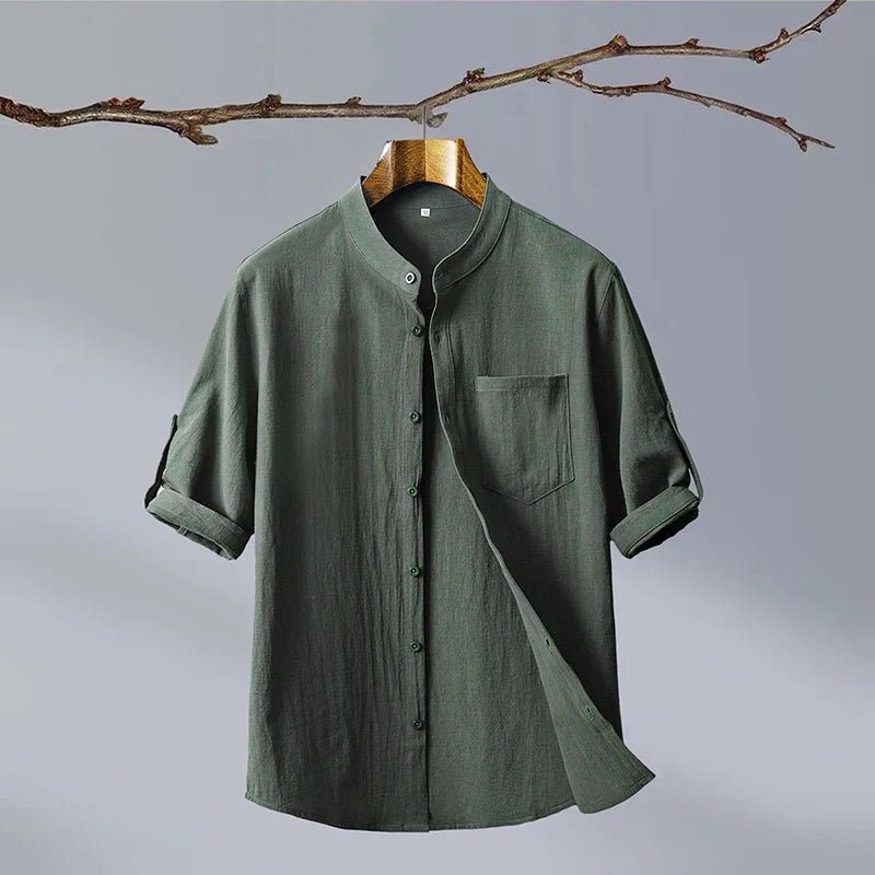 Ethan Relaxed Cotton Mandarin Collar Shirt – Soft Stretch Casual Shirt
