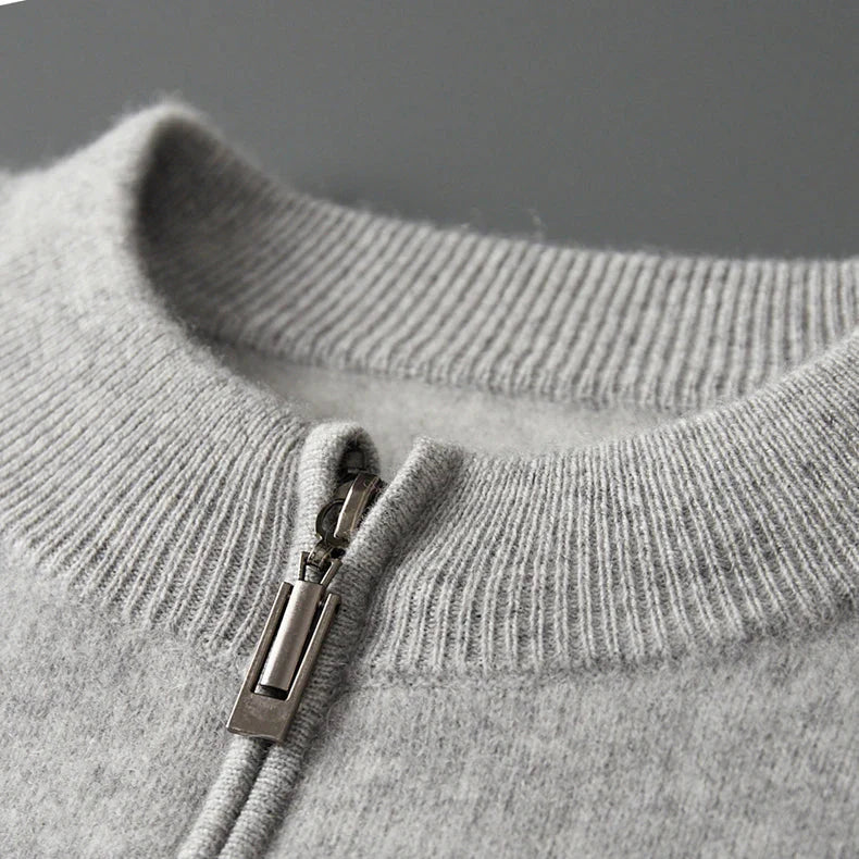 Roosebelt Men’s Wool Cardigan – Pure Wool Knit with Dual-Zip Closure