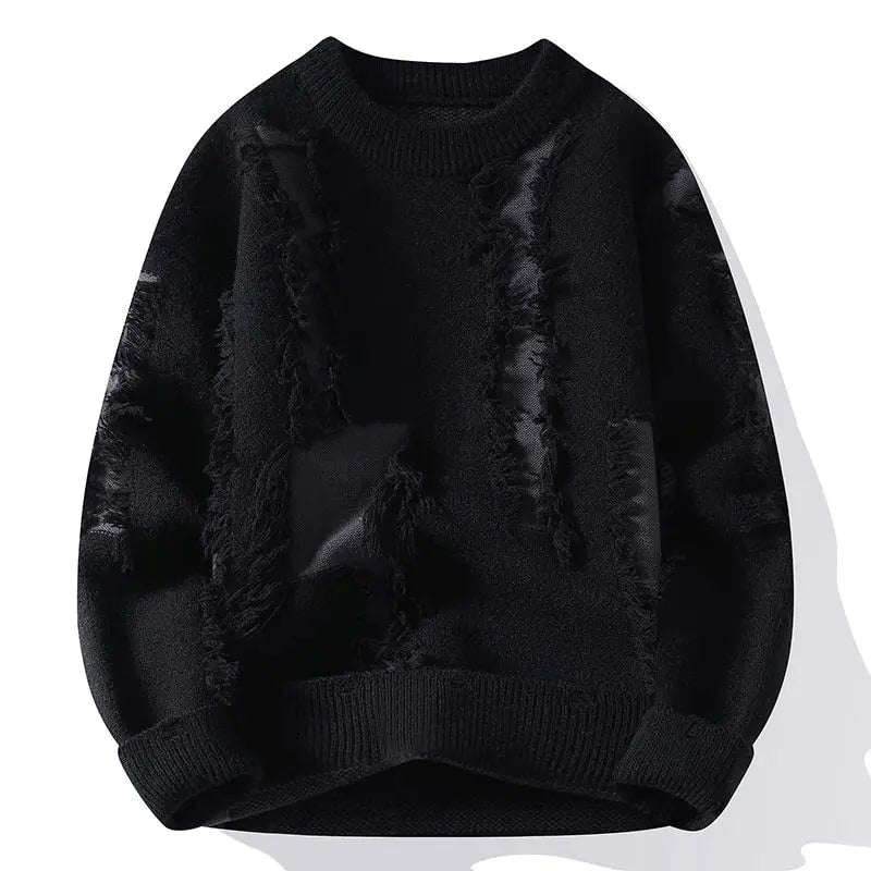 Aiden Distressed Men’s Sweater – Textured Knit Pullover with Edgy Frayed Detailing
