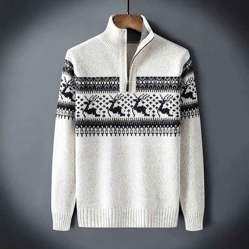 Aldrey Men's Christmas Sweater – Wool Knit Quarter-Zip Pullover