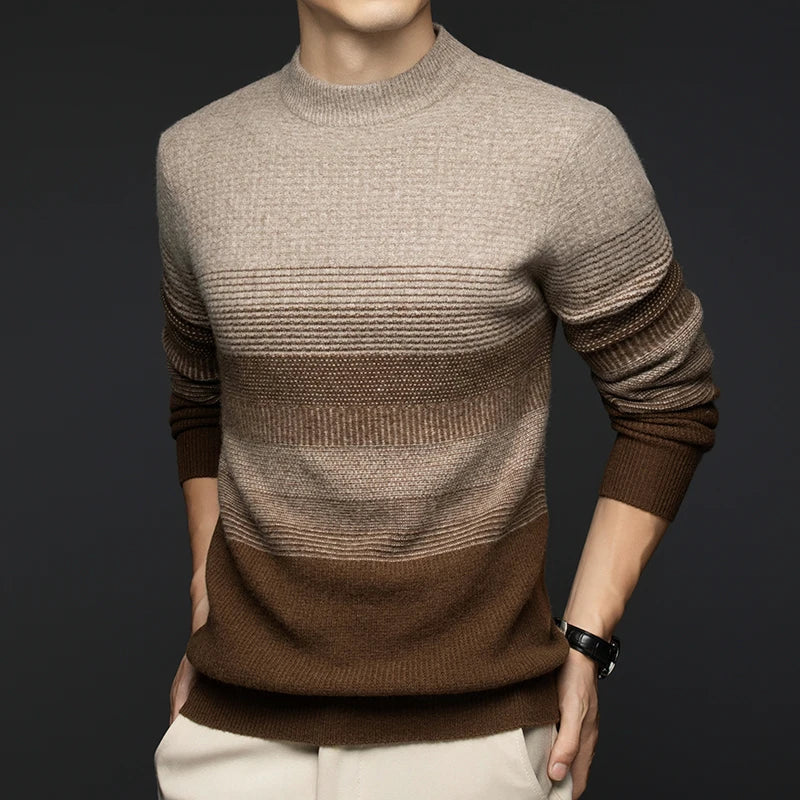 Aspen Men’s Wool Sweater – Pure Wool with Gradient Stripe Design