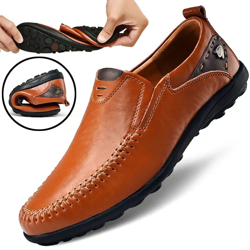 Steffano Slip-On Leather Loafers — Cushioned Minimalist Casual Dress Shoes