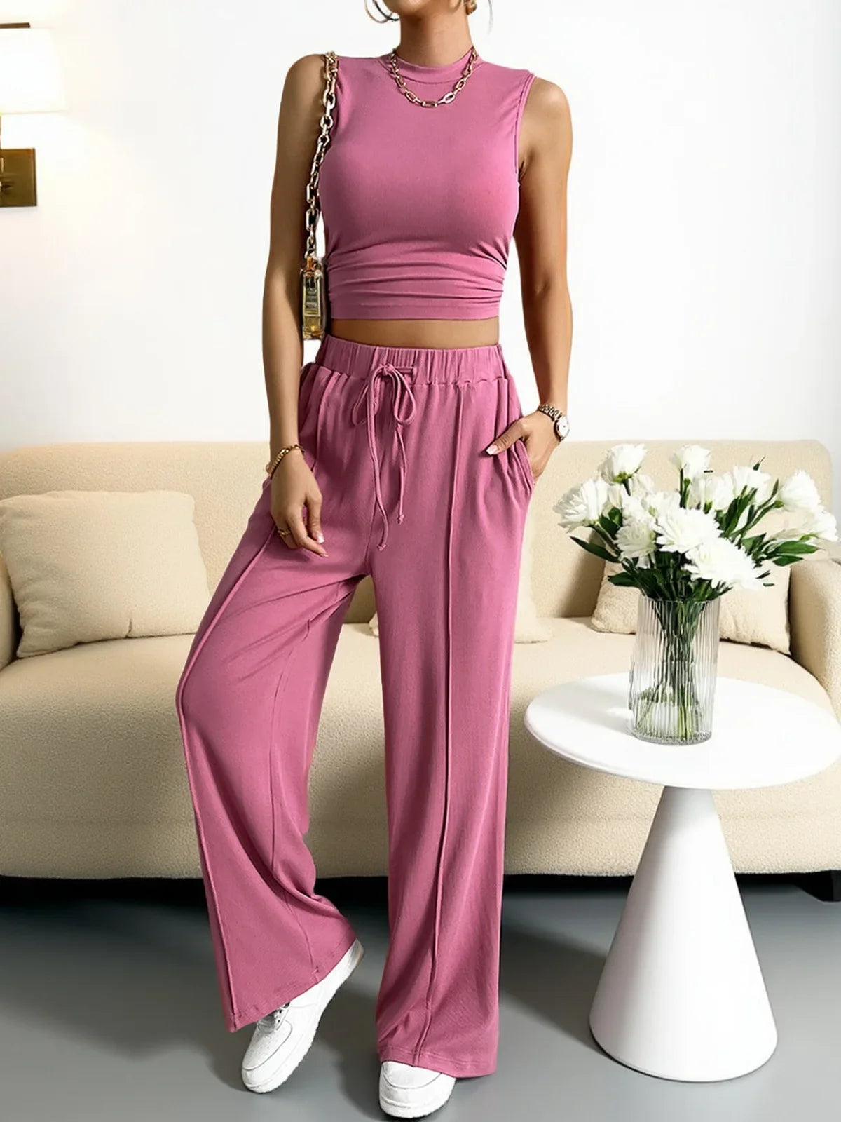 Valentina Two-Piece Set – Sleeveless Top & Wide-Leg Pants