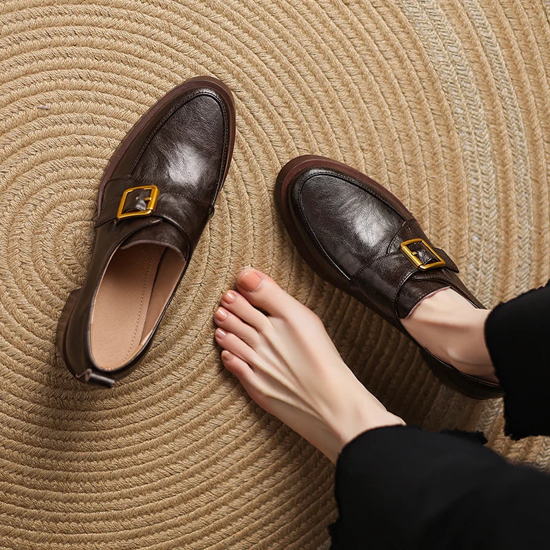 Veronica Women’s Loafers – Italian Leather Buckle Dress Shoes