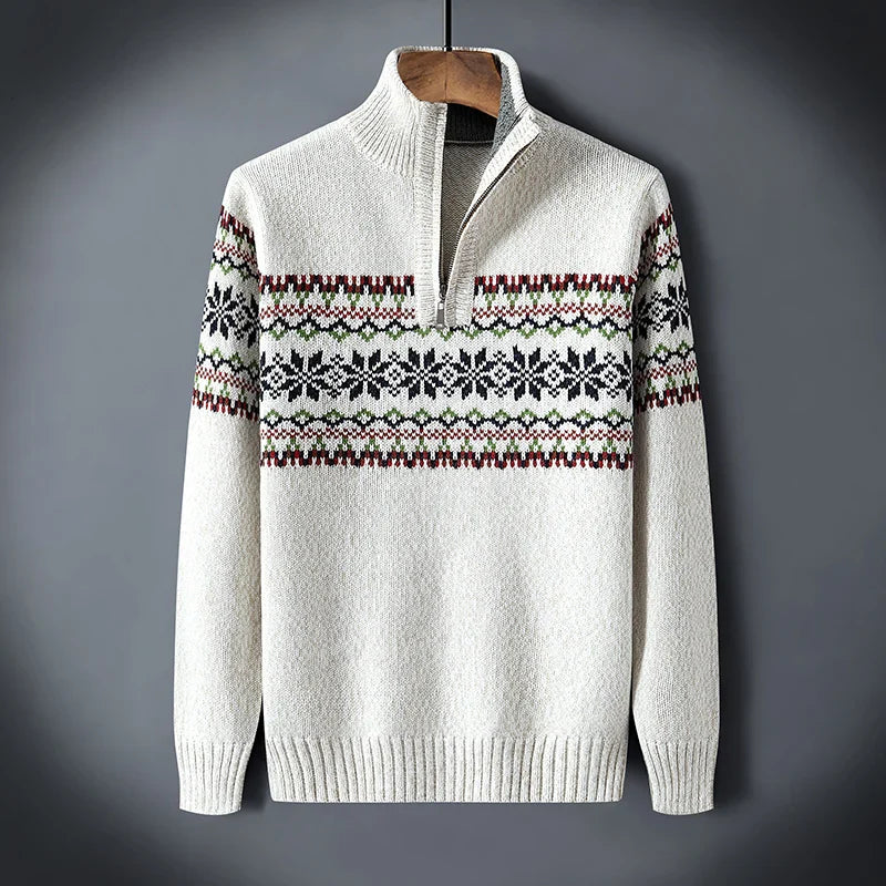 Cris Men's Christmas Sweater – Wool Knit Quarter-Zip Sweater