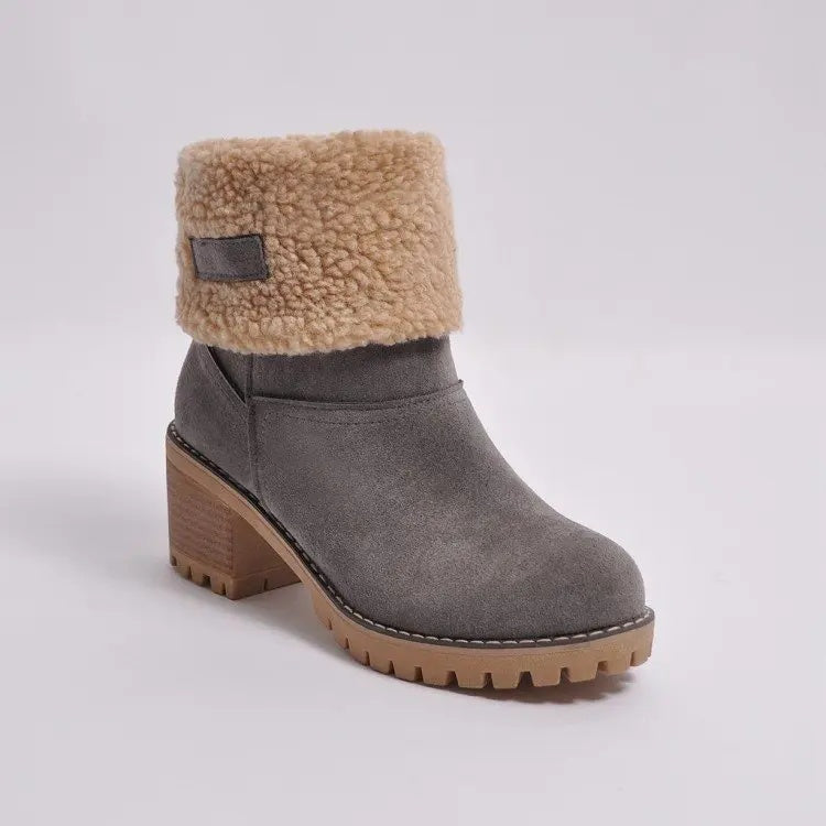 Avery Women’s Suede Ankle Boots – Plush Fur-Lined Block Heel
