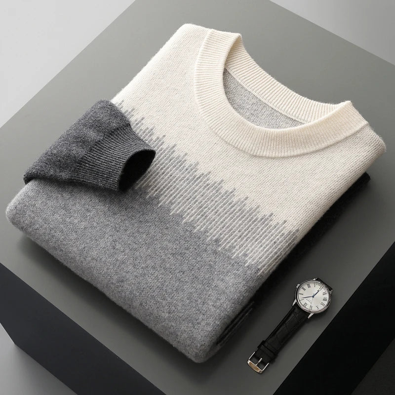Nolan Men’s Wool Sweater – Ultra-Fine Knit with Tonal Gradient & Lightweight Fit Pullover