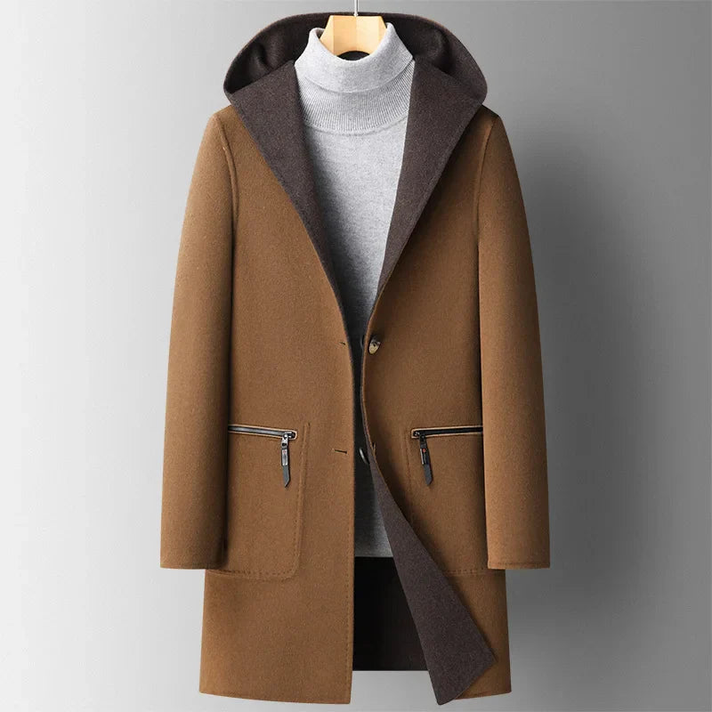 Rendon Men’s Wool Hooded Overcoat – Tailored Mid-Thigh Coat