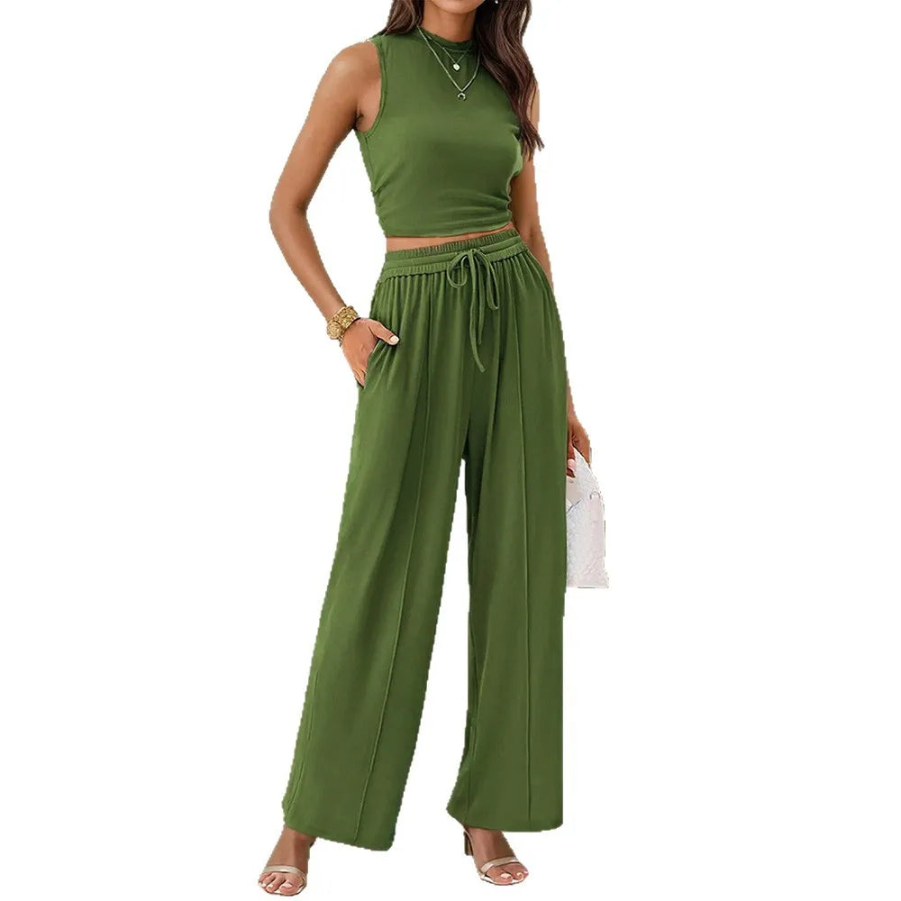 Valentina Two-Piece Set – Sleeveless Top & Wide-Leg Pants