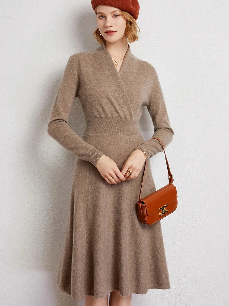 Geneva Cashmere V-Neck Wrap Dress