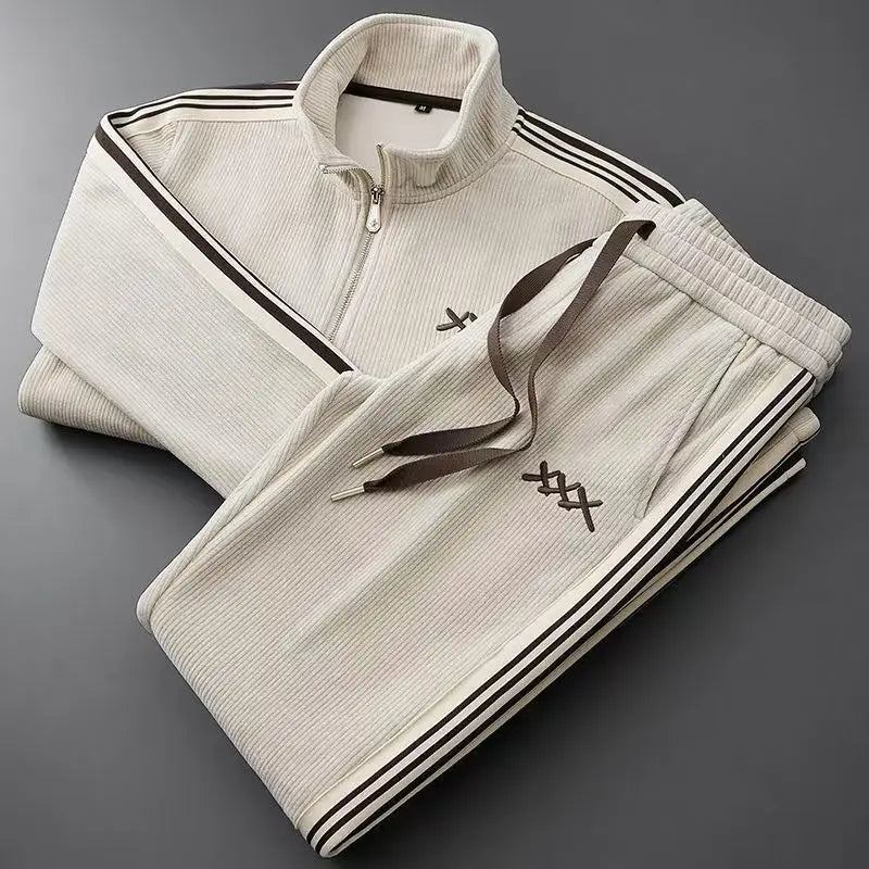 Luca Corduroy Tracksuit Set – Ribbed Zip Jacket & Drawstring Pants for Modern Street Comfort