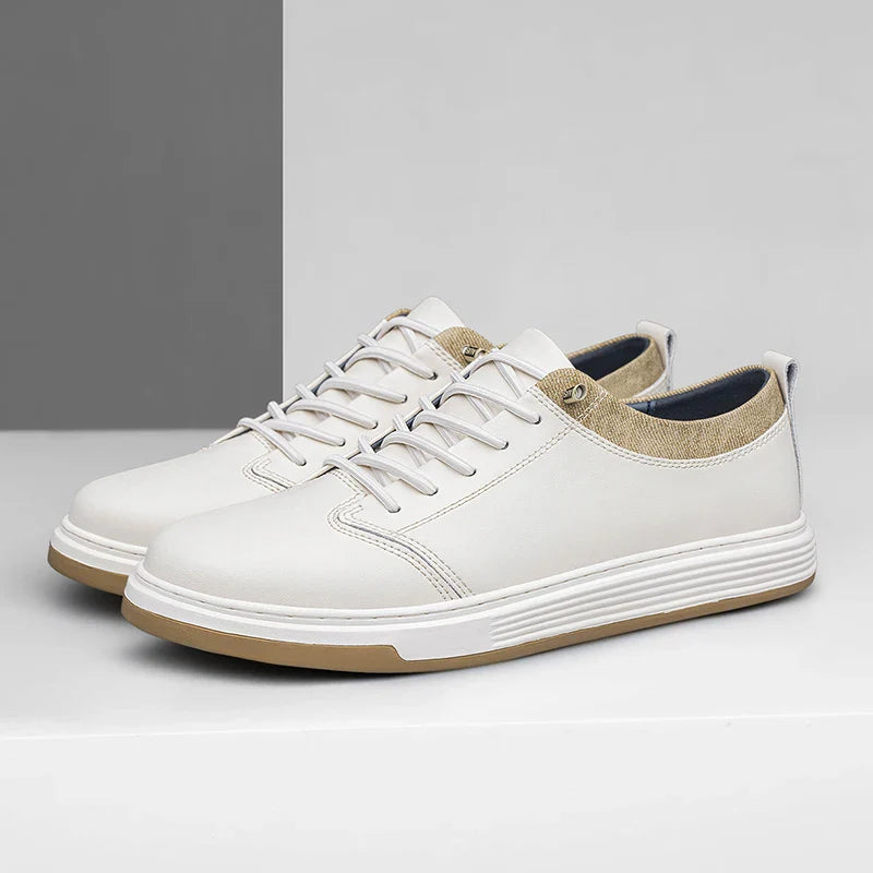Bruno Genuine Leather Sneakers — Hand-Stitched Cushioned Casual Footwear