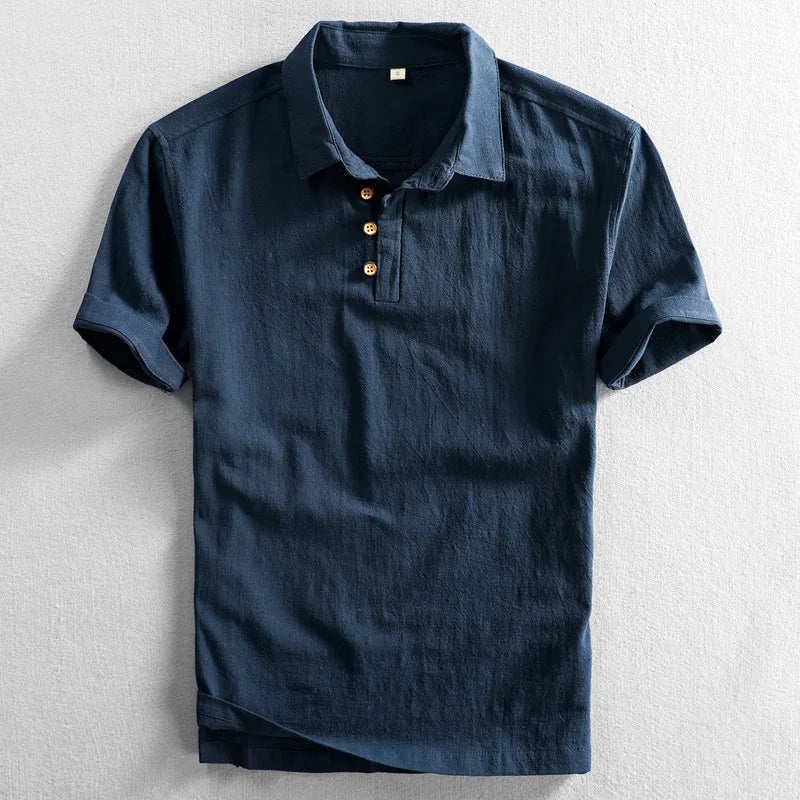 Henry Polo Shirt – Organic Cotton Linen Blend with Minimalist Collar