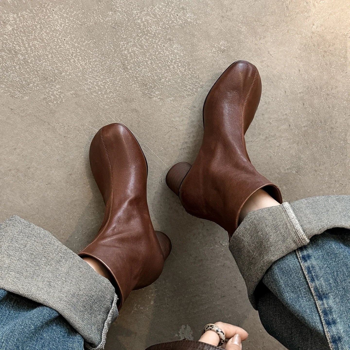 Ronora Women’s Leather Ankle Boots – Cushioned Block Heel Booties for All-Day Wear