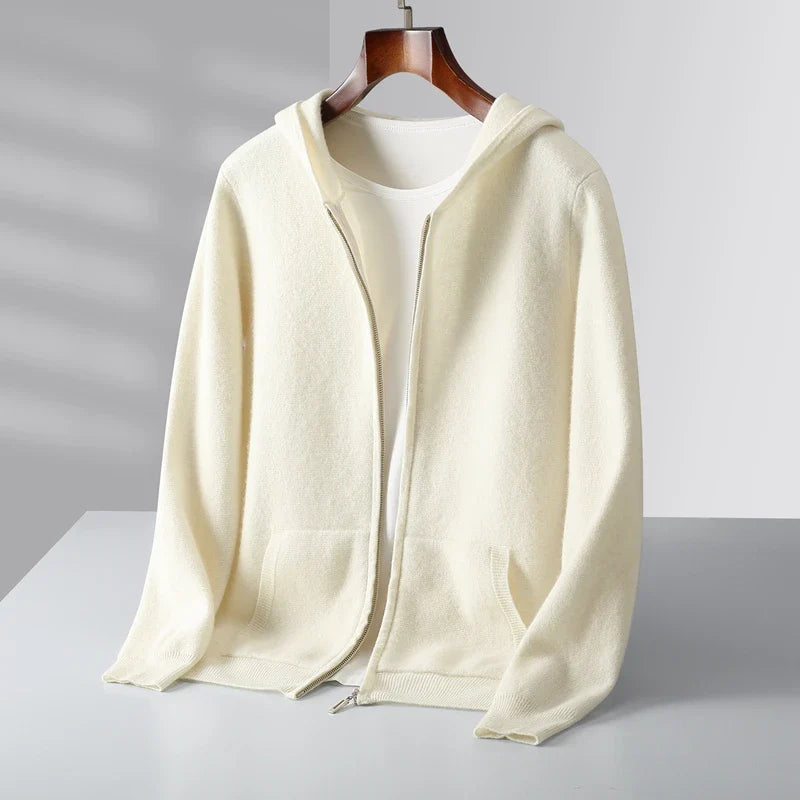 Aries Men’s Hooded Jacket – Lightweight Cashmere Zip-Up Jacket