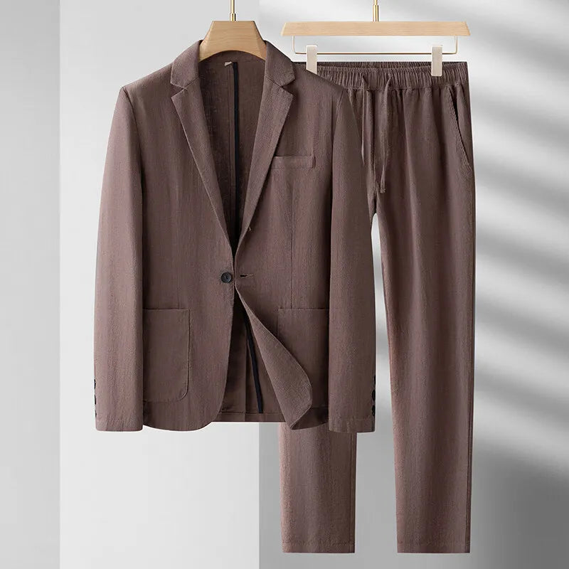 Newbert Men’s Linen Suit Set – Lightweight Two-Piece with Button-Up Shirt & Relaxed Trousers
