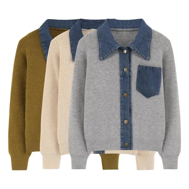 Erin Women’s Polo Sweater – Denim Trim Knit Pullover