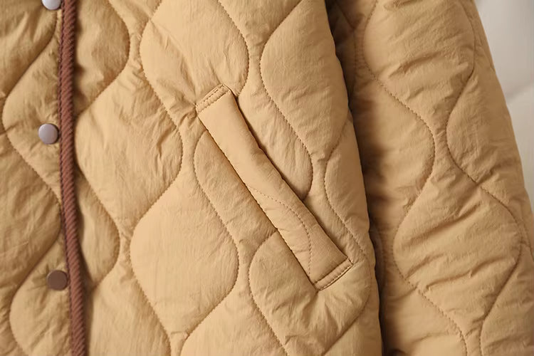 Elara Women’s Quilted Button-Up Jacket – Lightweight Soft Cotton-Nylon Shell