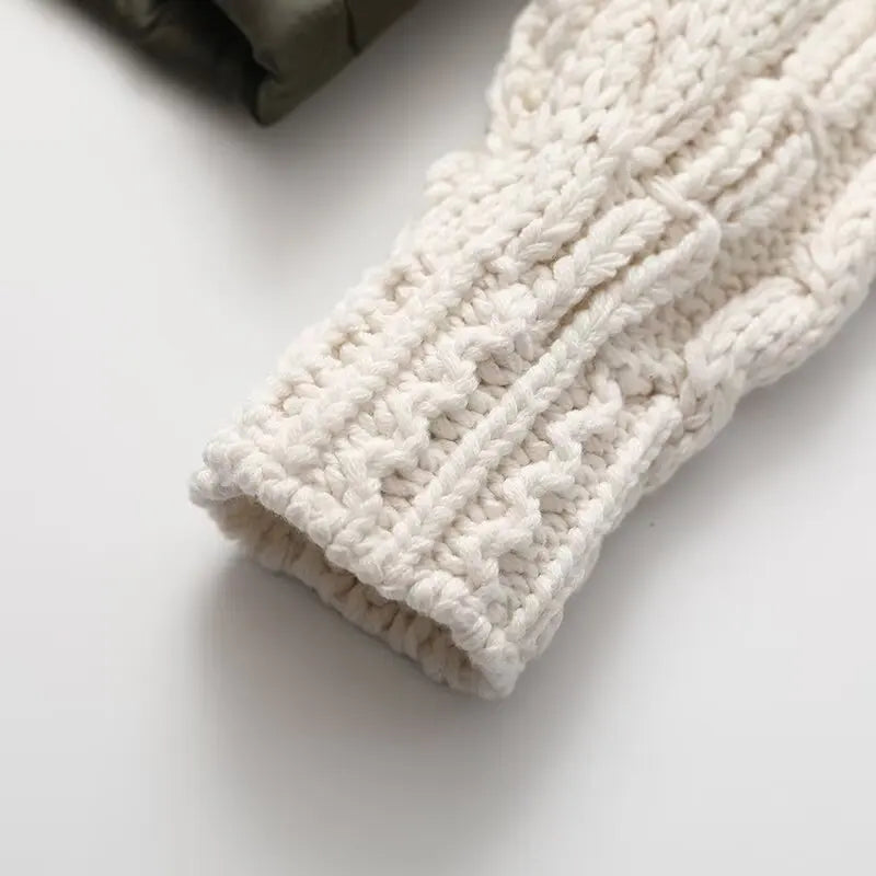 Anne Women’s Quilted Jacket – Textured Knit Sleeve Contrast with Zip-Up Closure