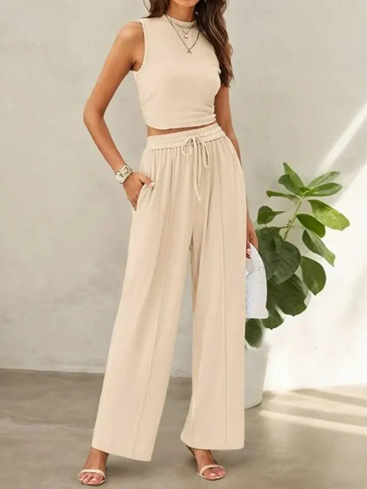Valentina Two-Piece Set – Sleeveless Top & Wide-Leg Pants