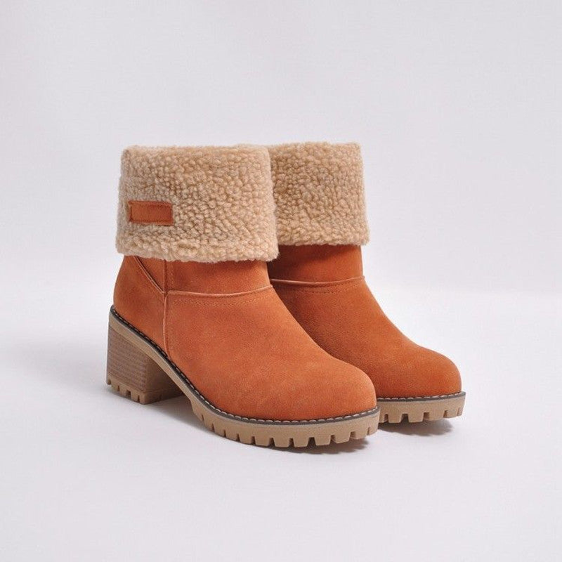 Avery Women’s Suede Ankle Boots – Plush Fur-Lined Block Heel