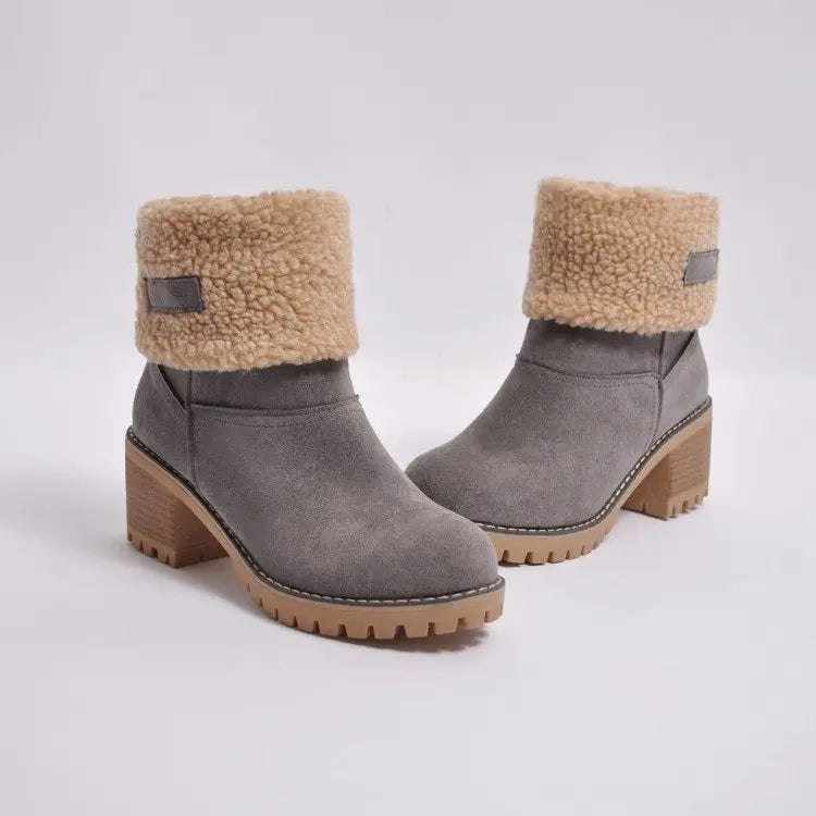 Avery Women’s Suede Ankle Boots – Plush Fur-Lined Block Heel