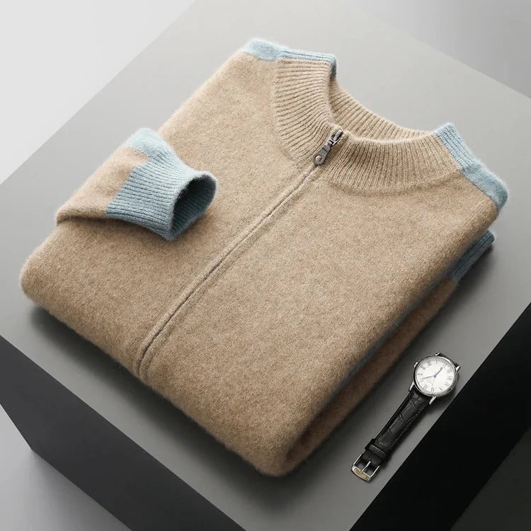 Elly Men’s Cashmere Jacket – Lightweight Zip-Up with Contrast Sleeve Detail