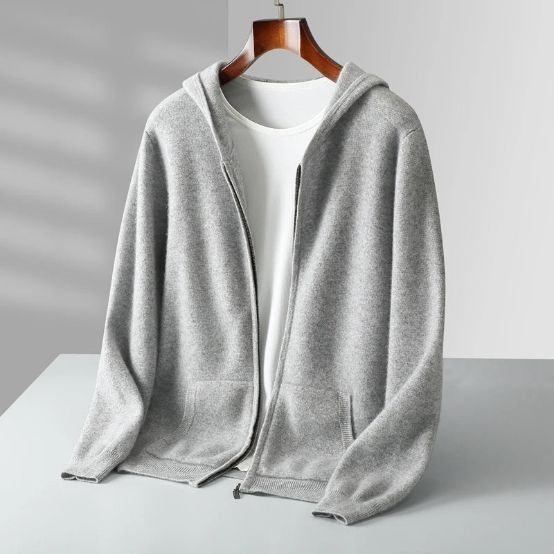 Aries Men’s Hooded Jacket – Lightweight Cashmere Zip-Up Jacket