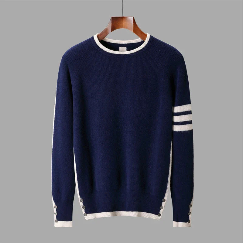 Romano Men’s Knit Sweater – Wool Pullover with Contrast Stripe Detail