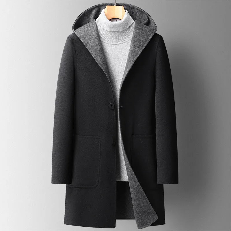 Rendon Men’s Wool Hooded Overcoat – Tailored Mid-Thigh Coat