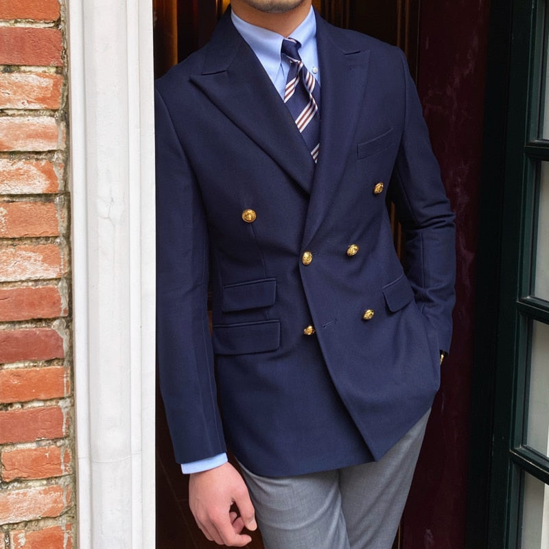 Elliot Men’s Blazer Jacket – Double-Breasted Slim Fit with Peak Lapels