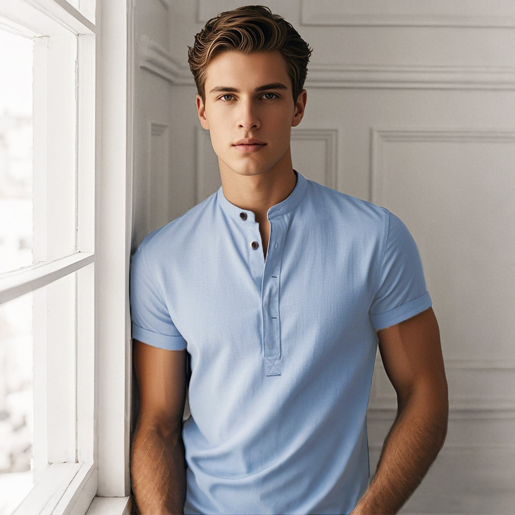 Jasper Cotton Band Collar Shirt