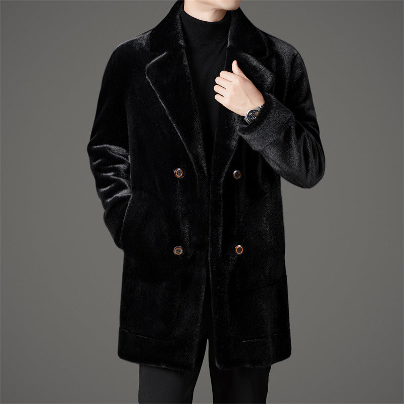 Rafael Men’s Faux Fur Coat – Reversible Winter Jacket with Lapel Collar & Button Closure