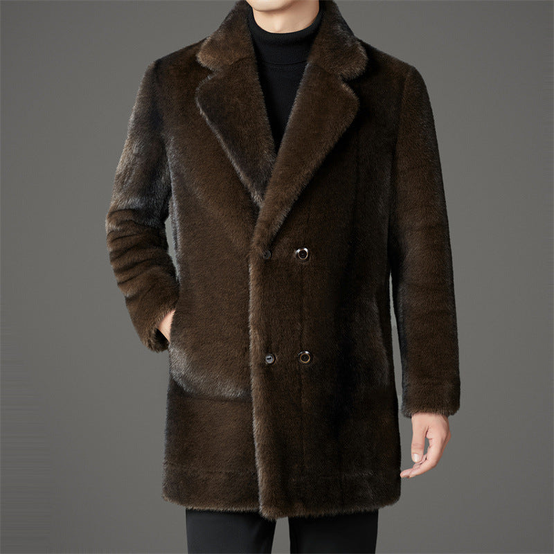 Rafael Men’s Faux Fur Coat – Reversible Winter Jacket with Lapel Collar & Button Closure