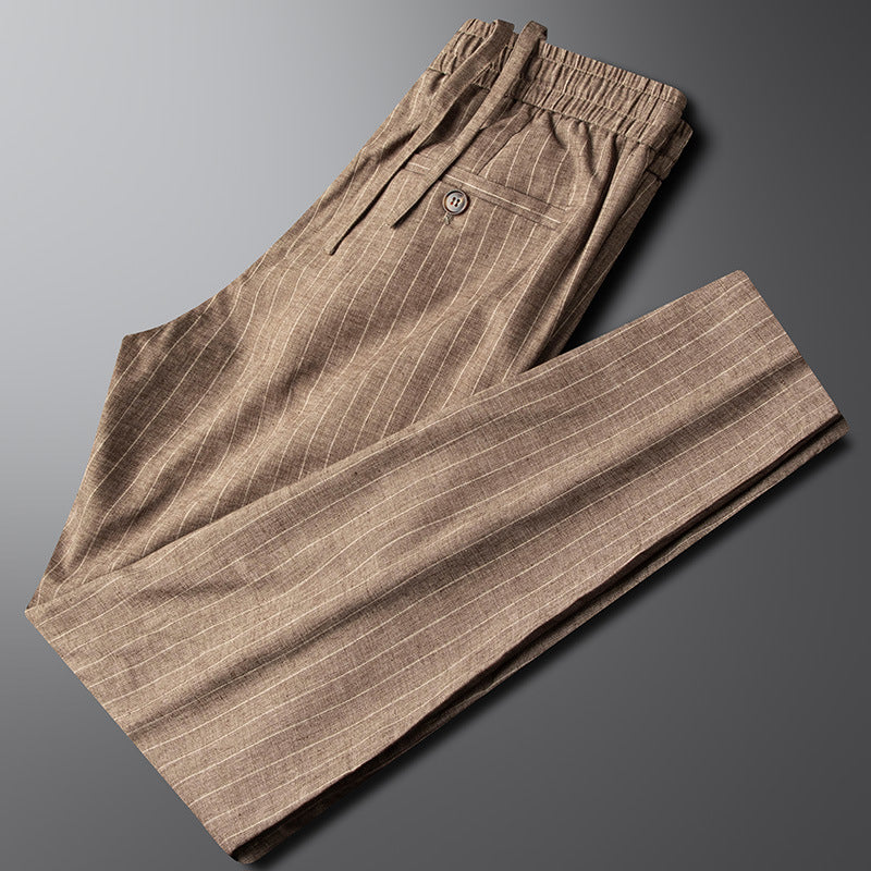 Renzo Linen Pants – Men’s Straight Leg Trousers with Elastic Waistband