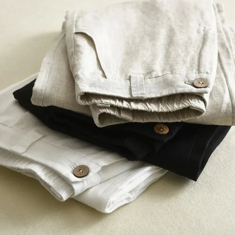 Sabrina Women’s Linen Pants – Straight Cut Cropped Trousers in Lightweight Cotton Blend