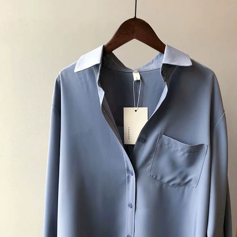 Giada Silk Drape Blouse – Lightweight Satin Shirt for Polished Everyday Looks