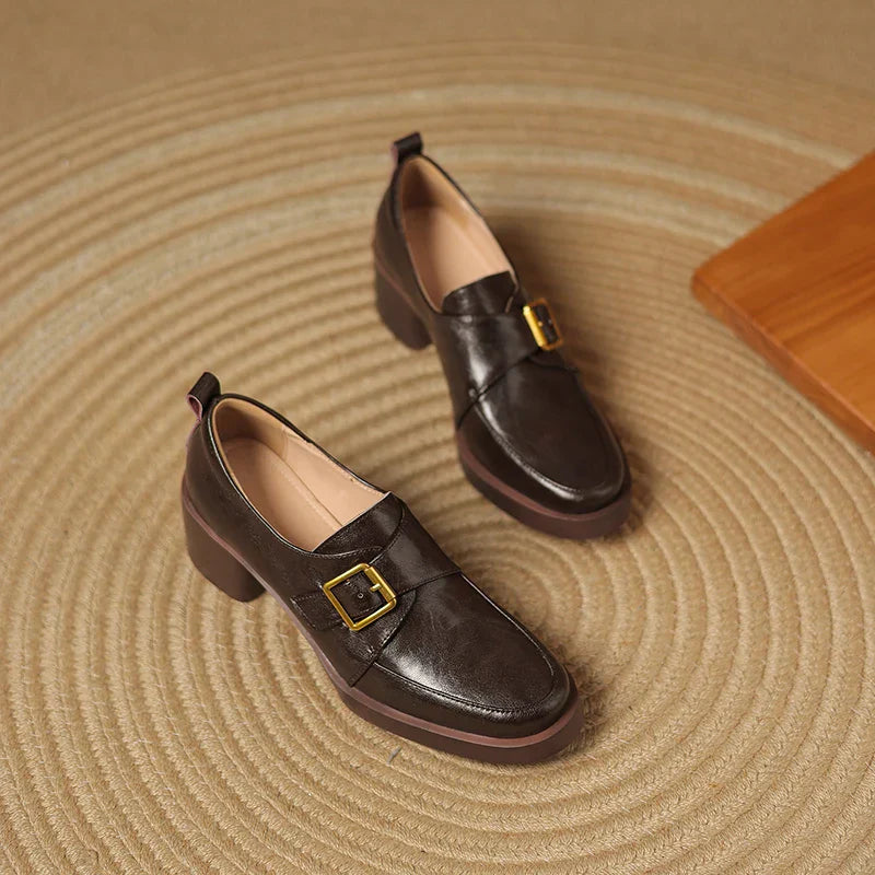 Veronica Women’s Loafers – Italian Leather Buckle Dress Shoes