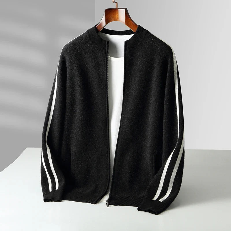 Roosebelt Men’s Wool Cardigan – Pure Wool Knit with Dual-Zip Closure