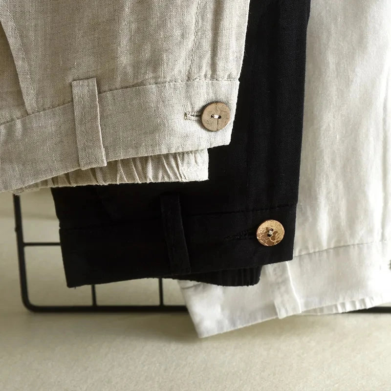 Sabrina Women’s Linen Pants – Straight Cut Cropped Trousers in Lightweight Cotton Blend