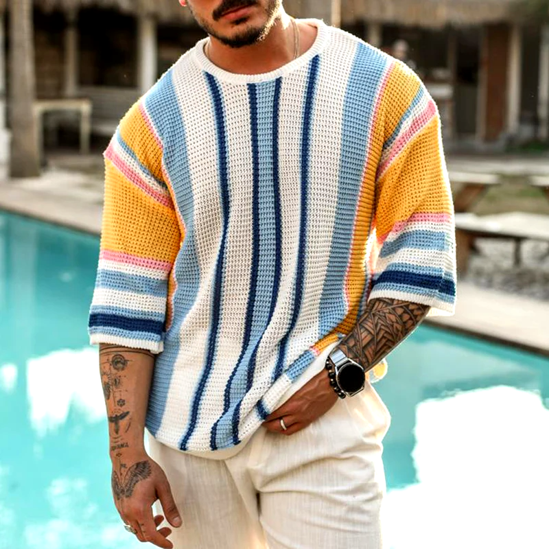 Mateo Striped Knit Tee - Relaxed Knit Tee with Breathable Texture and Timeless Stripes