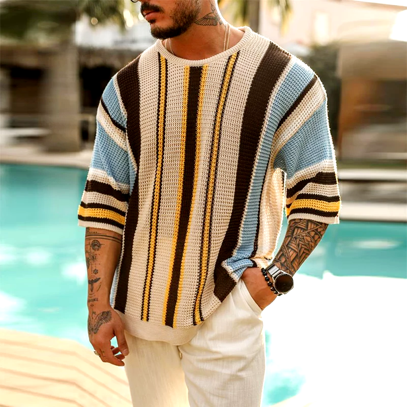Mateo Striped Knit Tee - Relaxed Knit Tee with Breathable Texture and Timeless Stripes