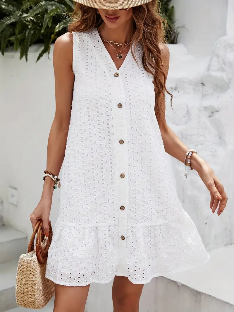 Savannah A-Line Summer Dress – Lightweight Cotton with Eyelet Detailing 0